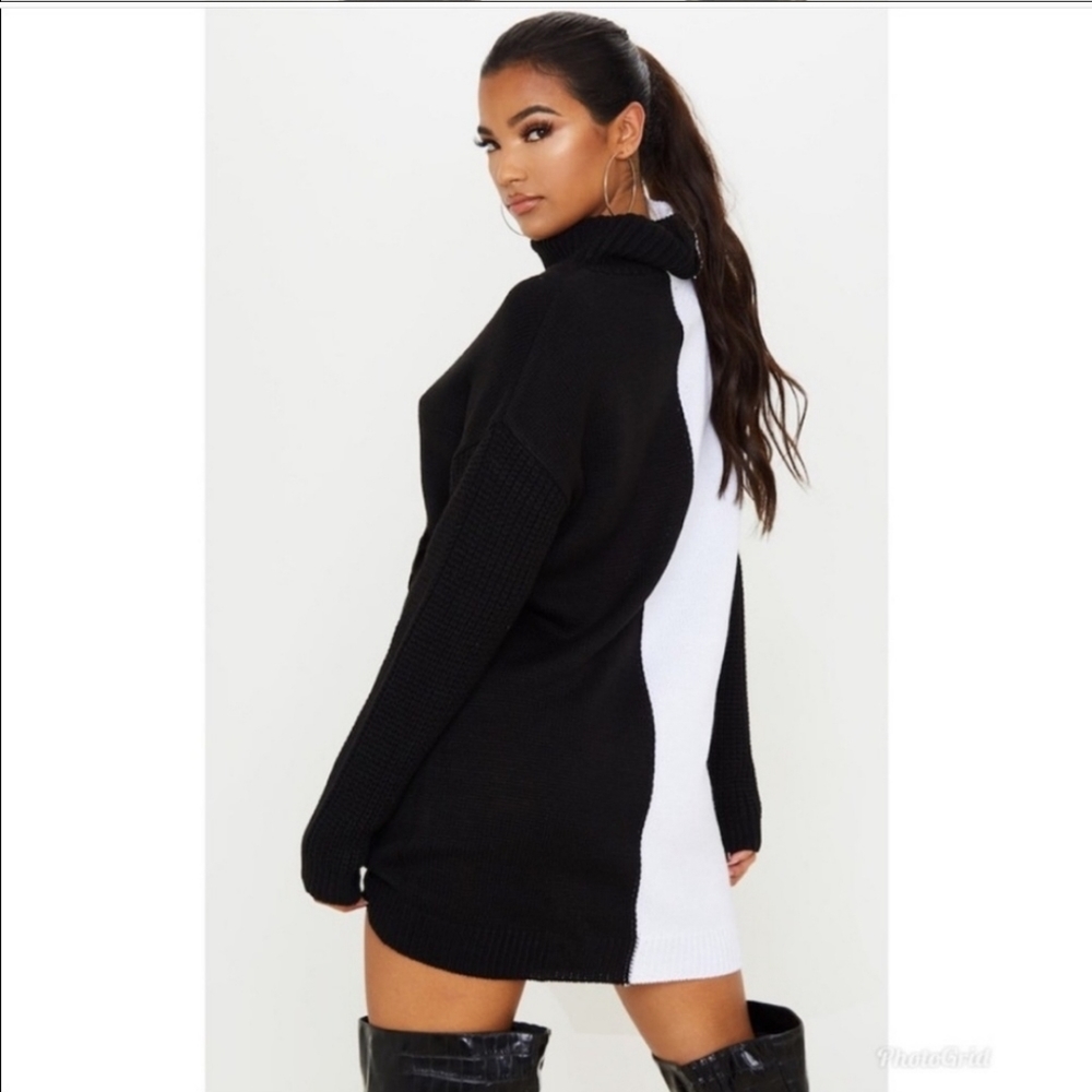 NWOT Split Monochrome Black & White Turtleneck Sweater Dress - Picture 3 of 12